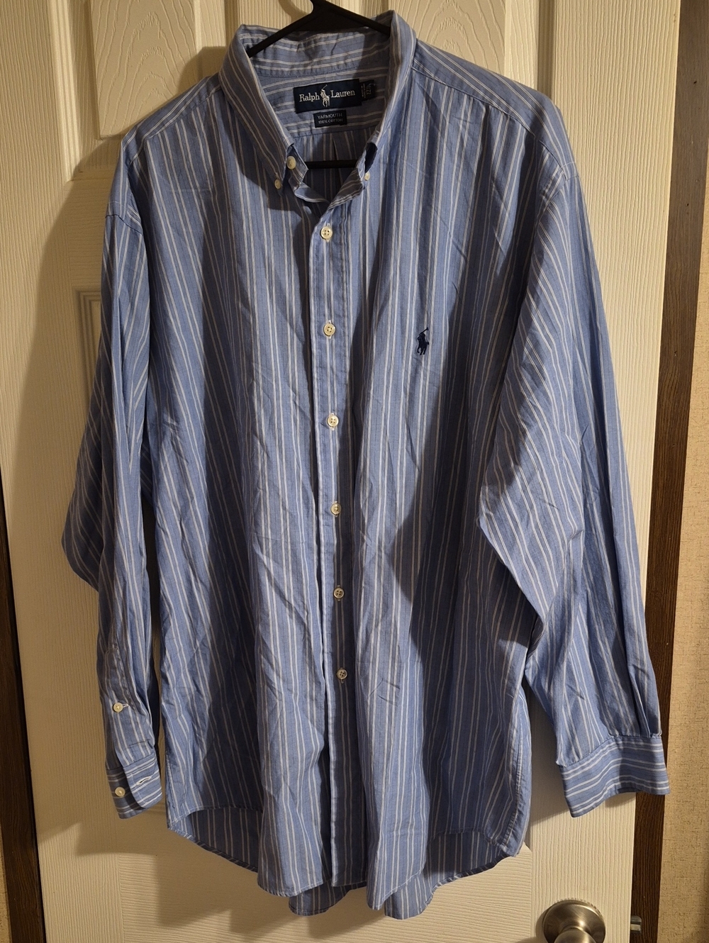Ralph Lauren Light Blue and White Striped Button-Down Shirt